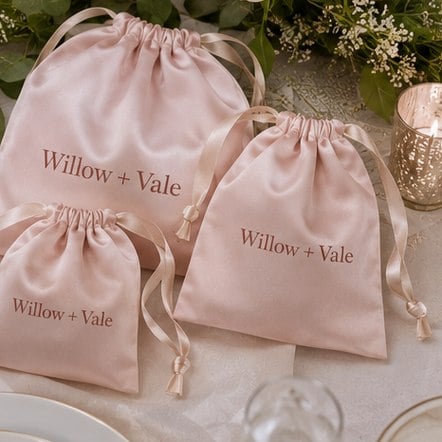 Customized dust bags for wedding and event favors — willow + vale